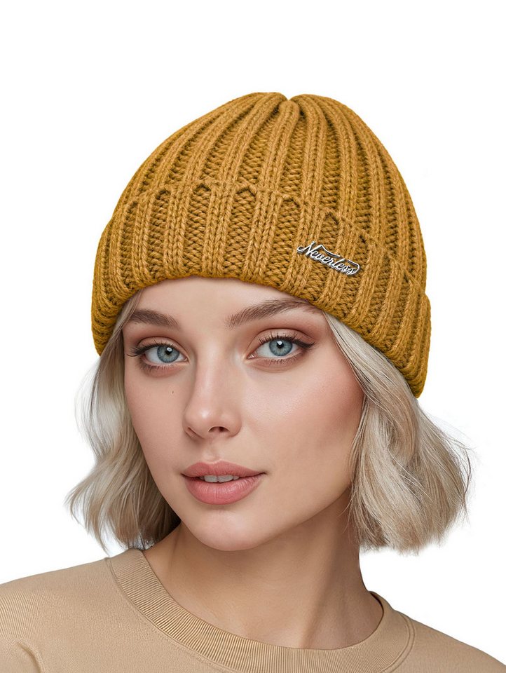 Neverless Strickmütze Damen Strickmütze Winter Rippstrick breiter Umschlag vollständig mit von Neverless