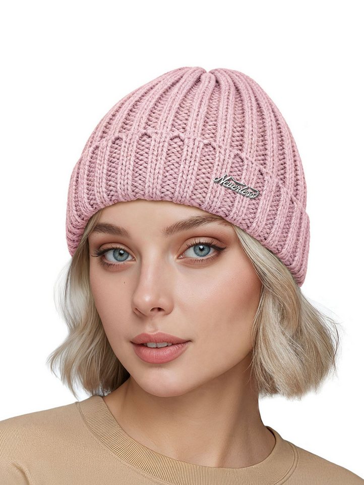 Neverless Strickmütze Damen Strickmütze Winter Rippstrick breiter Umschlag vollständig mit von Neverless
