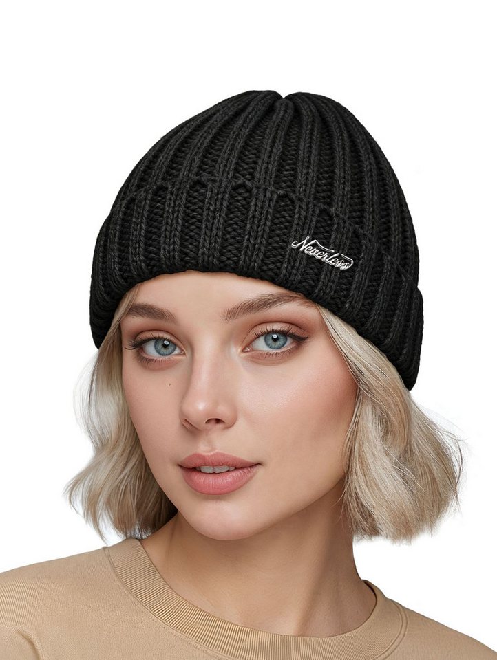 Neverless Strickmütze Damen Strickmütze Winter Rippstrick breiter Umschlag vollständig mit von Neverless