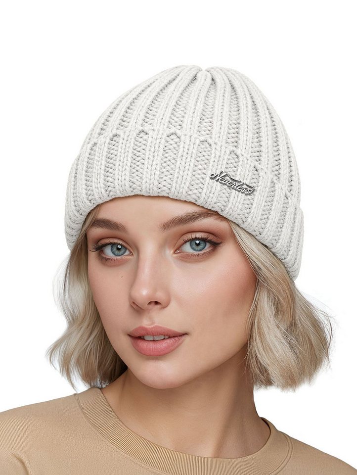 Neverless Strickmütze Damen Strickmütze Winter Rippstrick breiter Umschlag vollständig mit von Neverless