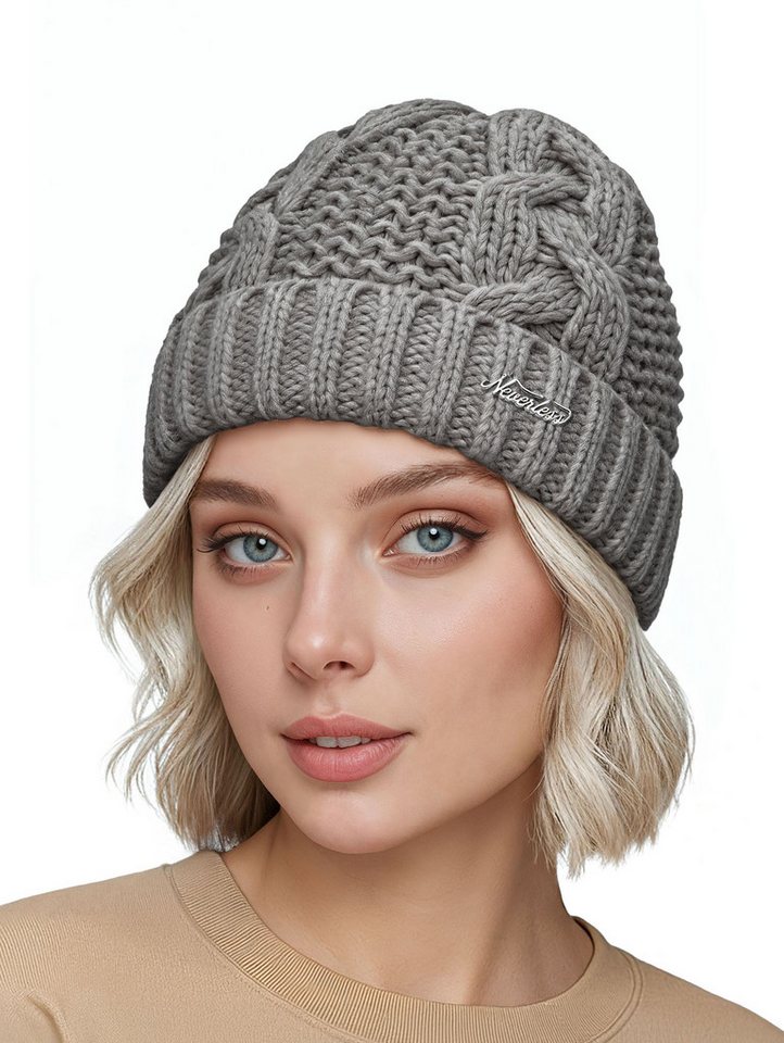 Neverless Strickmütze Damen Wintermütze Strickmütze Umschlag Zopfstrickmuster mit Fleece von Neverless