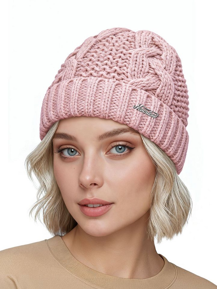 Neverless Strickmütze Damen Wintermütze Strickmütze Umschlag Zopfstrickmuster mit Fleece von Neverless