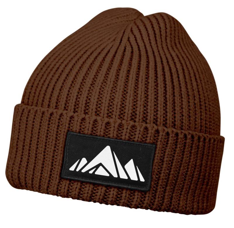 Neverless Strickmütze Herren Beanie Wintermütze Patch Aufdruck Berge Wandern Outdoor Print von Neverless