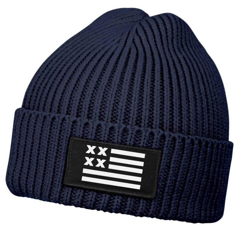 Neverless Strickmütze Herren Beanie Wintermütze mit Patch Amerika Flagge Aufdruck Print von Neverless