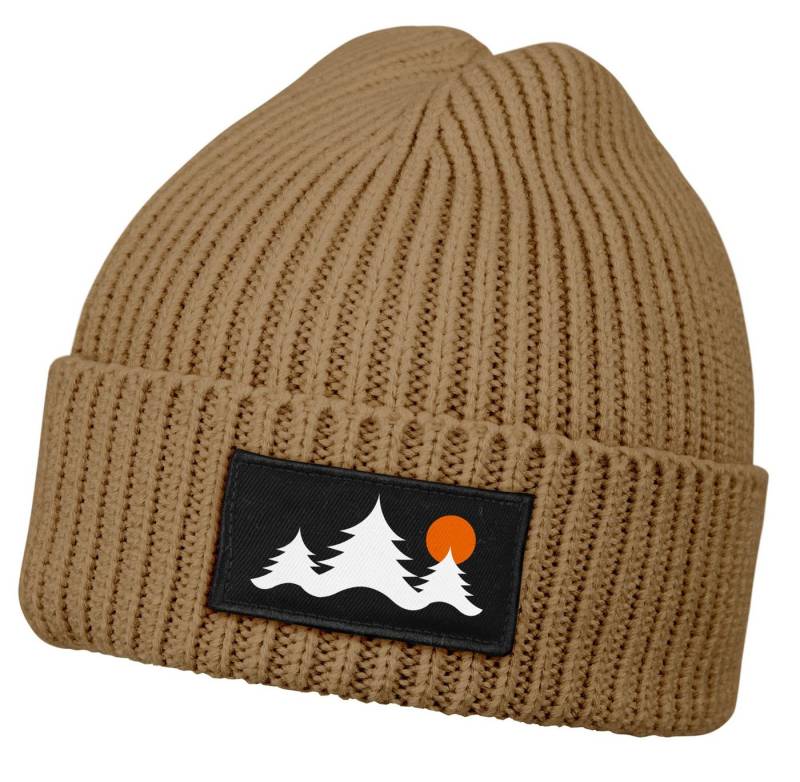 Neverless Strickmütze Herren Beanie Wintermütze mit Patch Bäume Outddor Aufdruck Print von Neverless