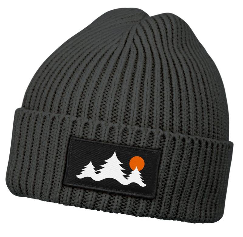 Neverless Strickmütze Herren Beanie Wintermütze mit Patch Bäume Outddor Aufdruck Print von Neverless