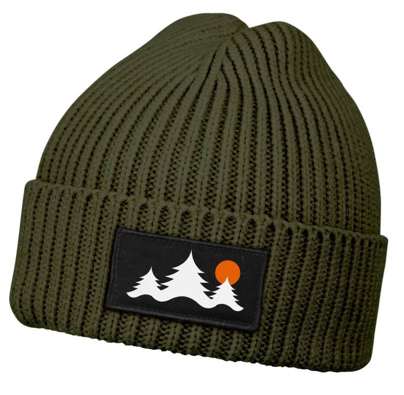 Neverless Strickmütze Herren Beanie Wintermütze mit Patch Bäume Outddor Aufdruck Print von Neverless