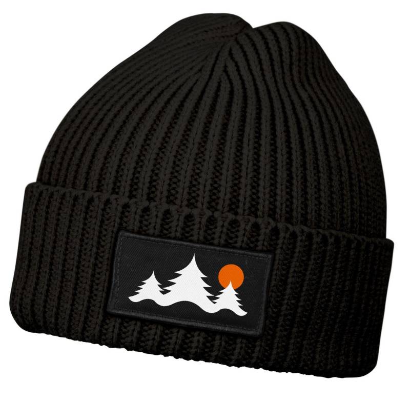 Neverless Strickmütze Herren Beanie Wintermütze mit Patch Bäume Outddor Aufdruck Print von Neverless