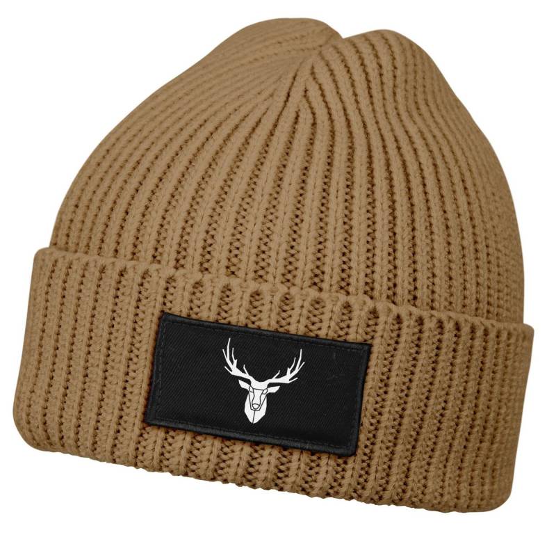 Neverless Strickmütze Herren Beanie Wintermütze mit Patch Hirsch Geweih Low Poly Aufdruck von Neverless