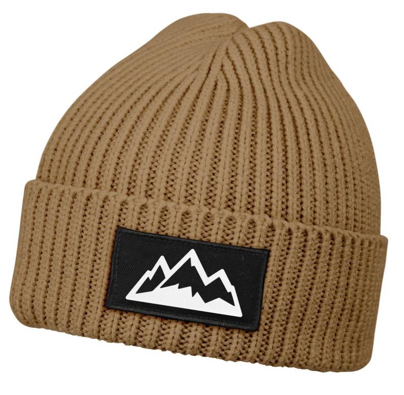 Neverless Strickmütze Herren Beanie Wintermütze mit Patch Mountain Badge Aufdruck Print von Neverless