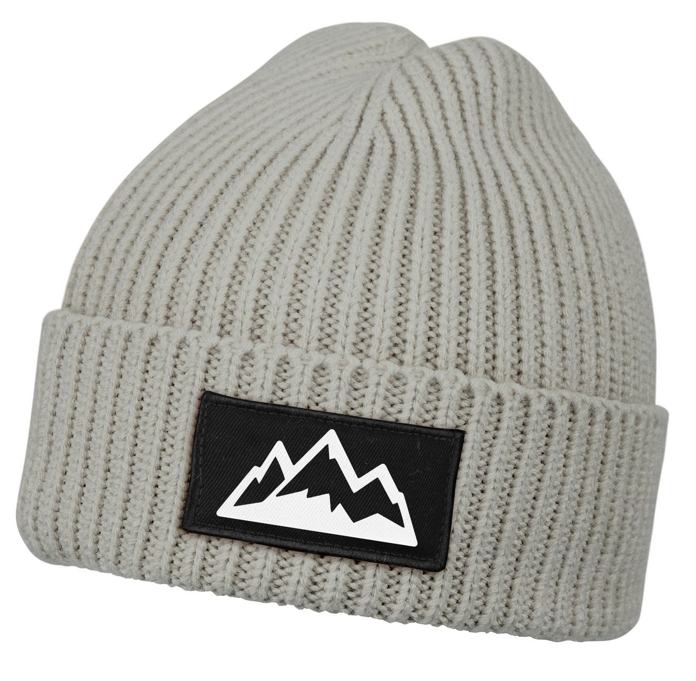 Neverless Strickmütze Herren Beanie Wintermütze mit Patch Mountain Badge Aufdruck Print von Neverless