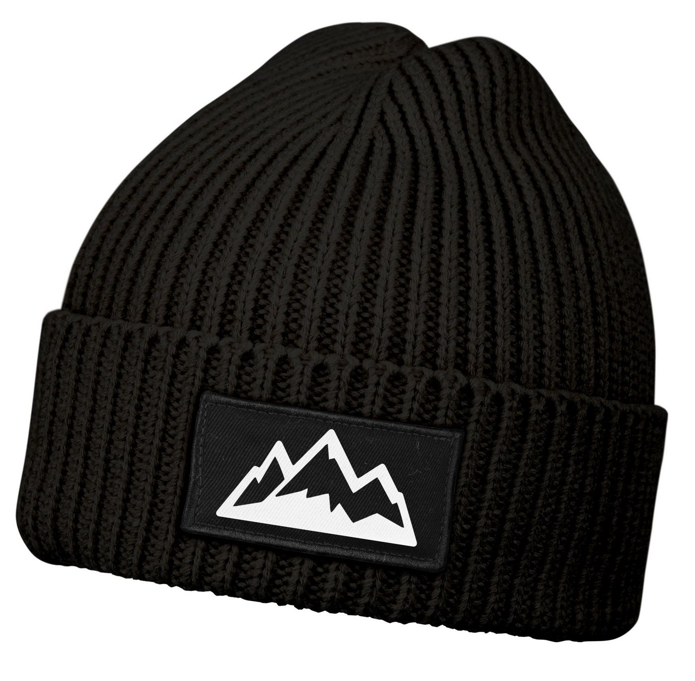 Neverless Strickmütze Herren Beanie Wintermütze mit Patch Mountain Badge Aufdruck Print von Neverless