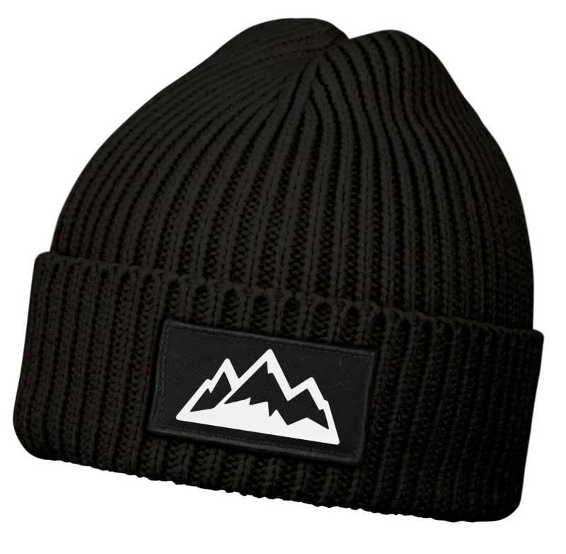 Neverless Strickmütze Herren Beanie Wintermütze mit Patch Mountain Badge Aufdruck Print von Neverless