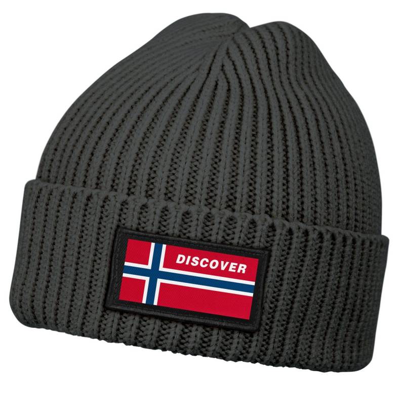 Neverless Strickmütze Herren Beanie Wintermütze mit Patch Norwegen Flagge Aufdruck Print von Neverless