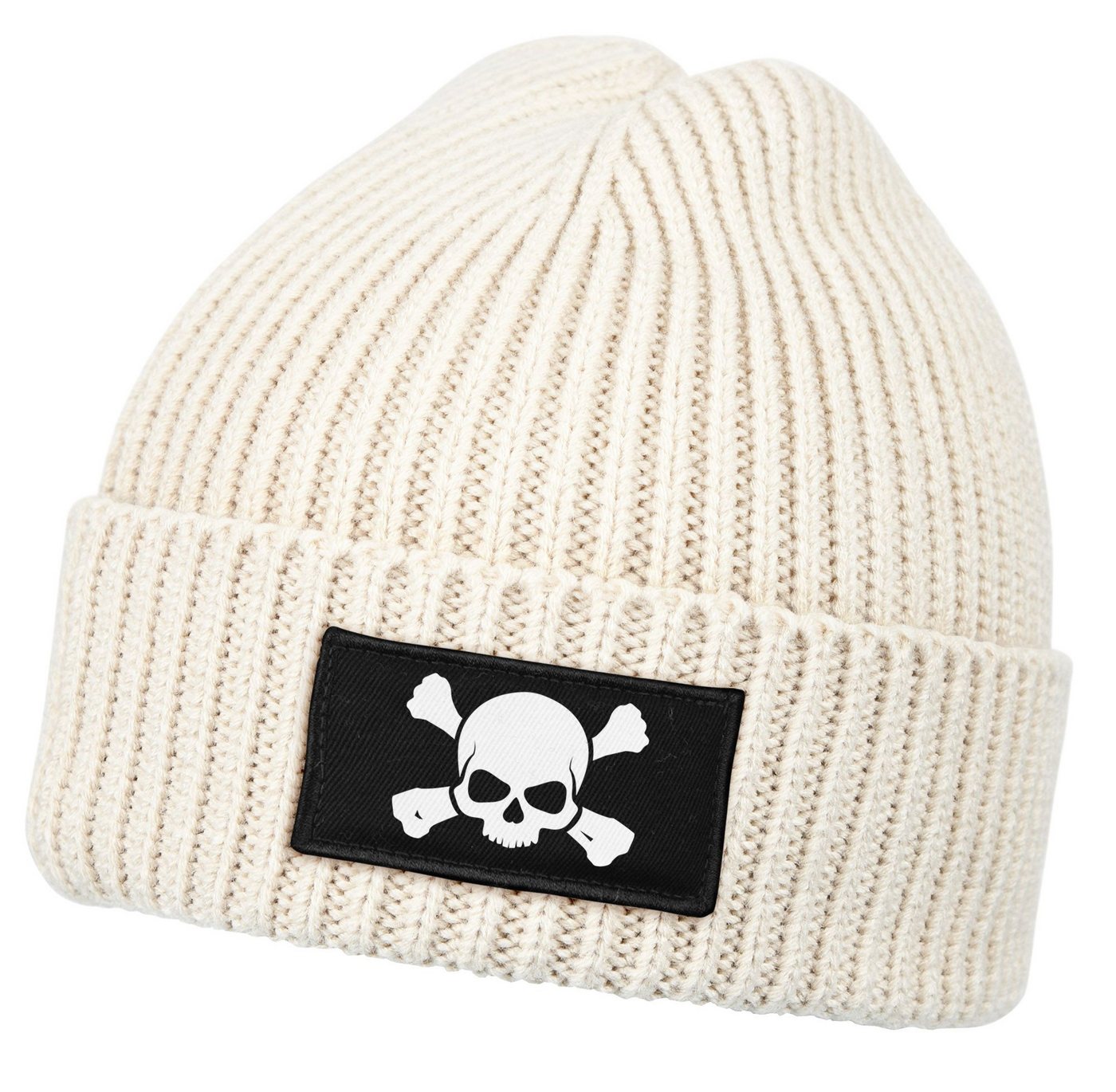 Neverless Strickmütze Herren Beanie Wintermütze mit Patch Skull Totenkopf Aufdruck Print von Neverless