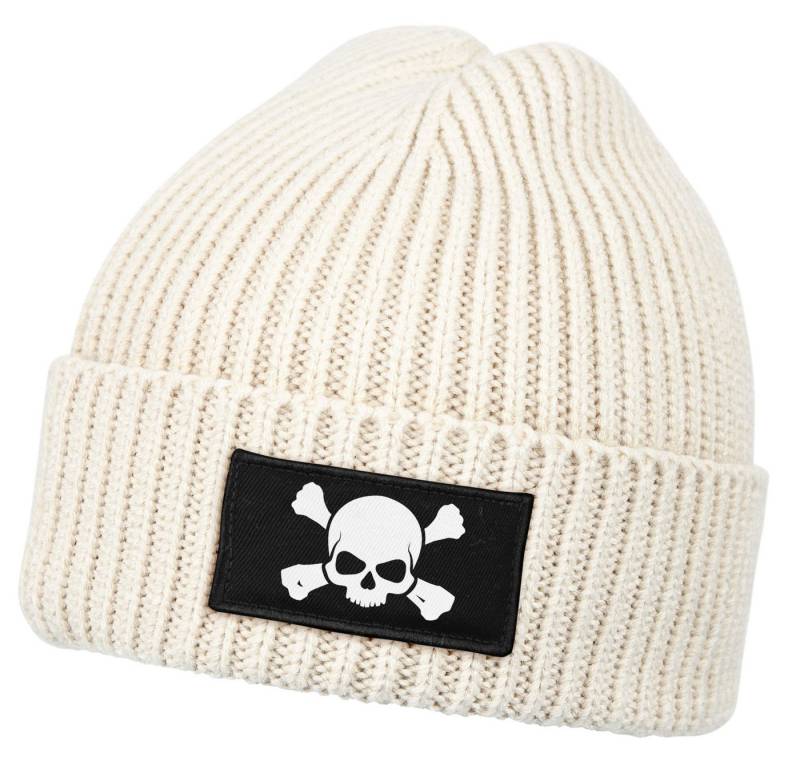 Neverless Strickmütze Herren Beanie Wintermütze mit Patch Skull Totenkopf Aufdruck Print von Neverless