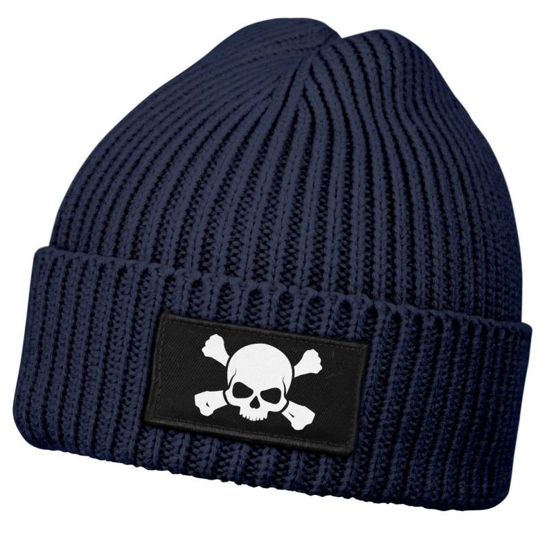 Neverless Strickmütze Herren Beanie Wintermütze mit Patch Skull Totenkopf Aufdruck Print von Neverless