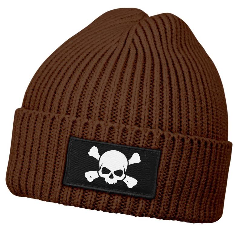 Neverless Strickmütze Herren Beanie Wintermütze mit Patch Skull Totenkopf Aufdruck Print von Neverless
