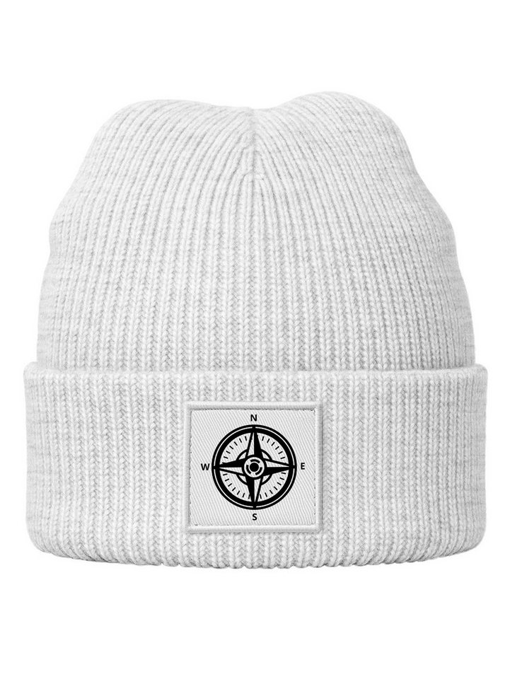 Neverless Strickmütze Herren Mütze Beanie Kompass Wintermütze mit Aufdruck Outdoor Print von Neverless
