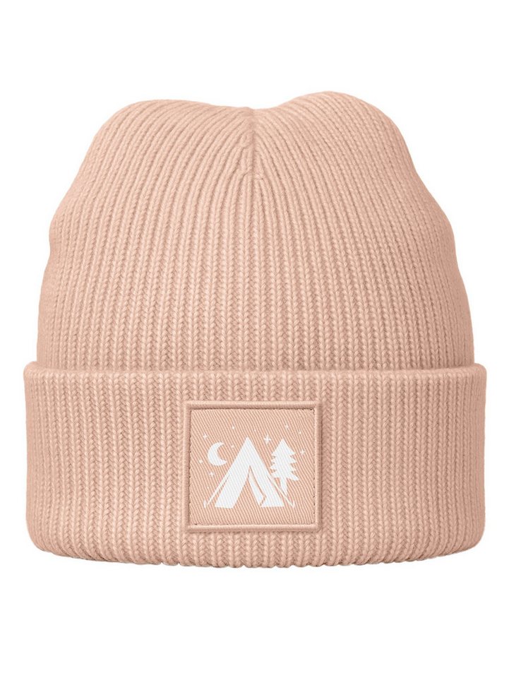 Neverless Strickmütze Herren Mütze Beanie mit Aufdruck Camping Logo Patch Wintermütze Print von Neverless