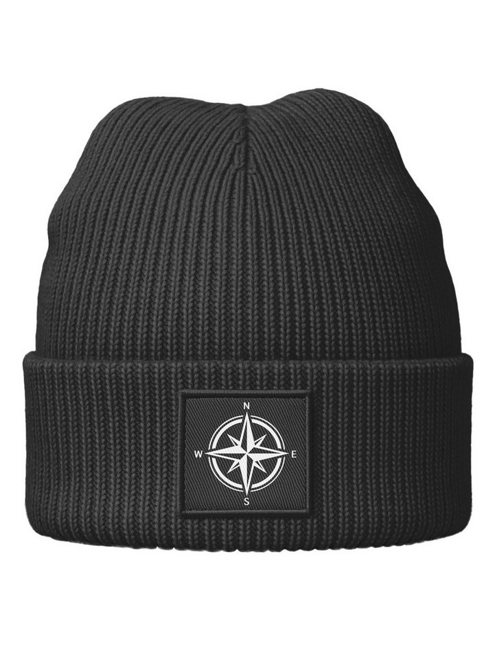 Neverless Strickmütze Neverless® Herren Mütze Beanie Windrose Wintermütze Aufdruck Print von Neverless