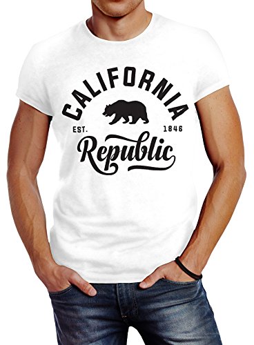 Neverless Stylishes Herren T-Shirt California Republic Slim Fit weiß L von Neverless