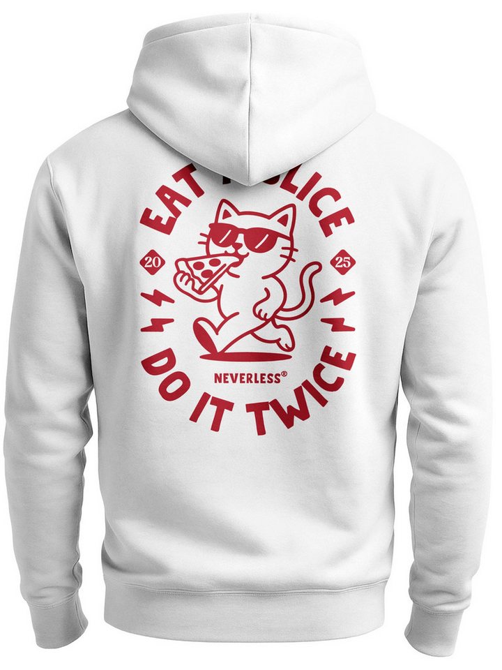 Neverless Sweatjacke Herren Sweatjacke Backprint, Eat twice Pizza Cat, Zipjacke von Neverless