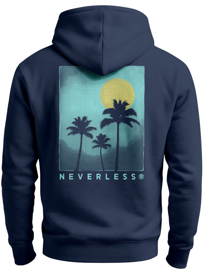 Neverless Sweatjacke Herren Sweatjacke Backprint Palmen Zipjacke Zip-Hoodie Sunset Design von Neverless