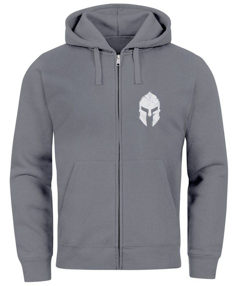 Neverless Sweatjacke Herren Sweatjacke Kapuze Zip Hoodie mit Print Aufdruck Sparta Helm von Neverless