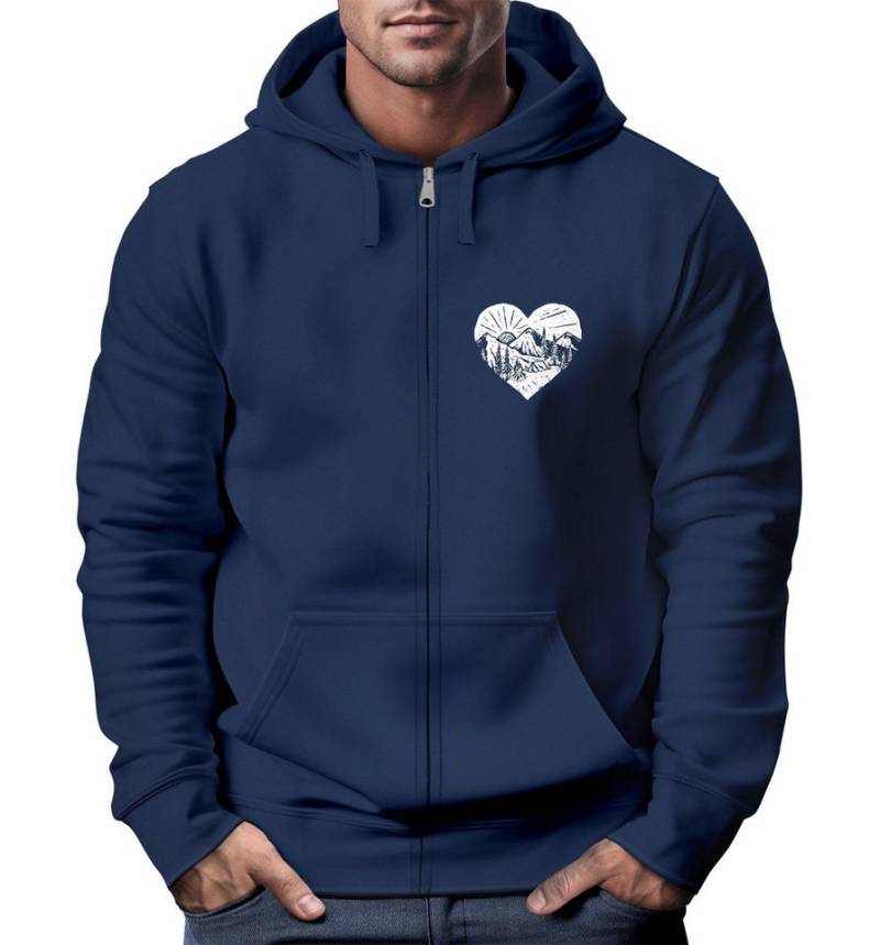 Neverless Sweatjacke Herren Sweatjacke Wandern Herz Print Aufdruck Motiv Zipjacke mit von Neverless