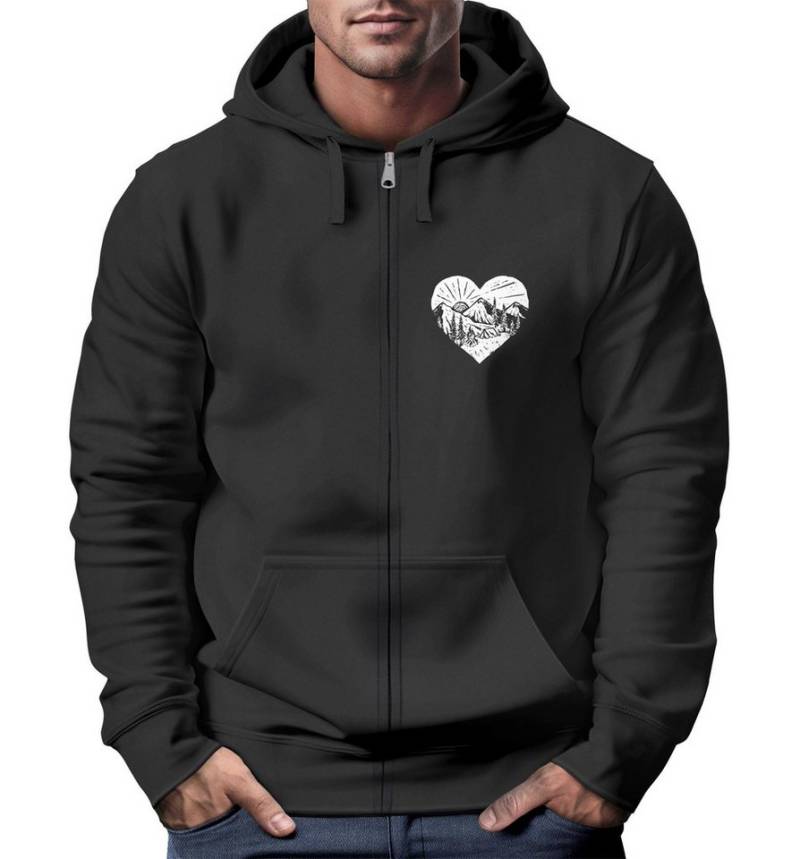 Neverless Sweatjacke Herren Sweatjacke Wandern Herz Print Aufdruck Motiv Zipjacke mit von Neverless