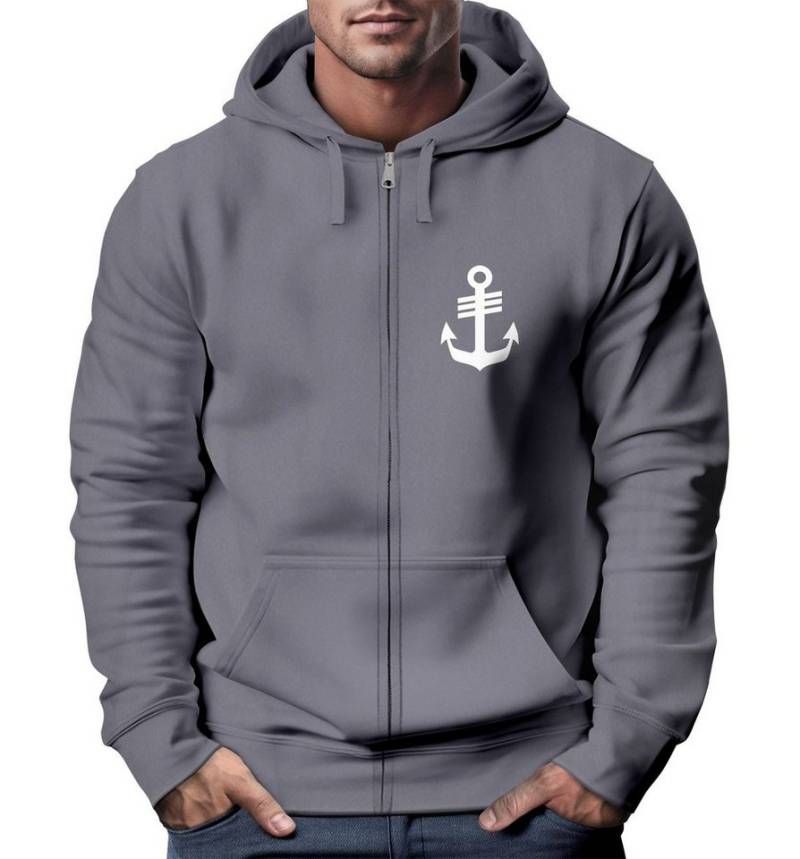 Neverless Sweatjacke Herren Sweatjacke mit Kapuze Anker Print Motiv Logo Maritim Zipjacke von Neverless