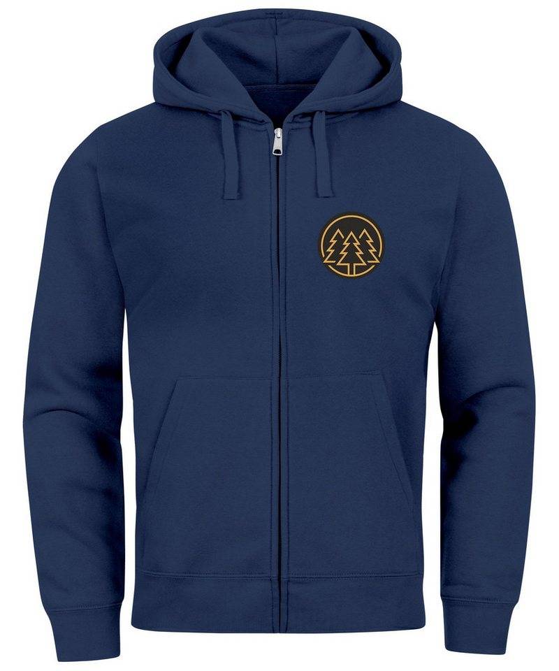 Neverless Sweatjacke Herren Sweatjacke mit Kapuze Logo Bäume Wald Print Outdoor Motiv Zip von Neverless