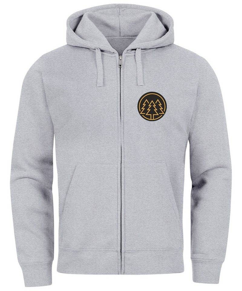 Neverless Sweatjacke Herren Sweatjacke mit Kapuze Logo Bäume Wald Print Outdoor Motiv Zip von Neverless