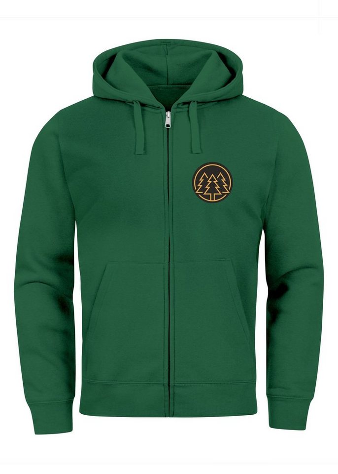 Neverless Sweatjacke Herren Sweatjacke mit Kapuze Logo Bäume Wald Print Outdoor Motiv Zip H von Neverless