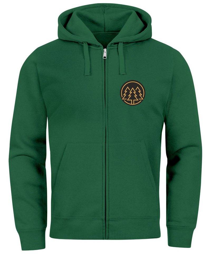 Neverless Sweatjacke Herren Sweatjacke mit Kapuze Logo Bäume Wald Print Outdoor Motiv Zip von Neverless