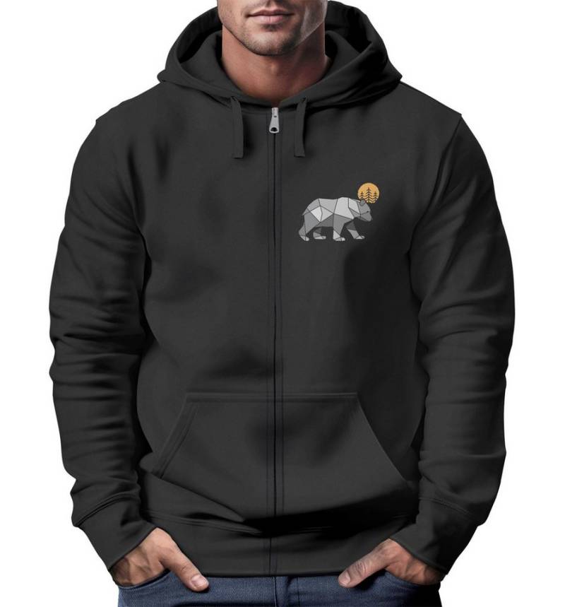 Neverless Sweatjacke Herren Sweatjacke mit Kapuze Polygon Print Bär Outdoor Print Zipjacke von Neverless