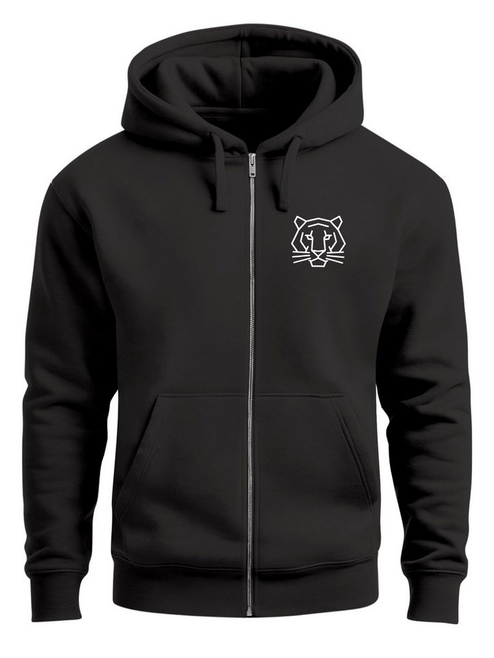 Neverless Sweatjacke Herren Sweatjacke mit Kapuze Tiger Brust-Logo Aufdruck Zipjacke von Neverless