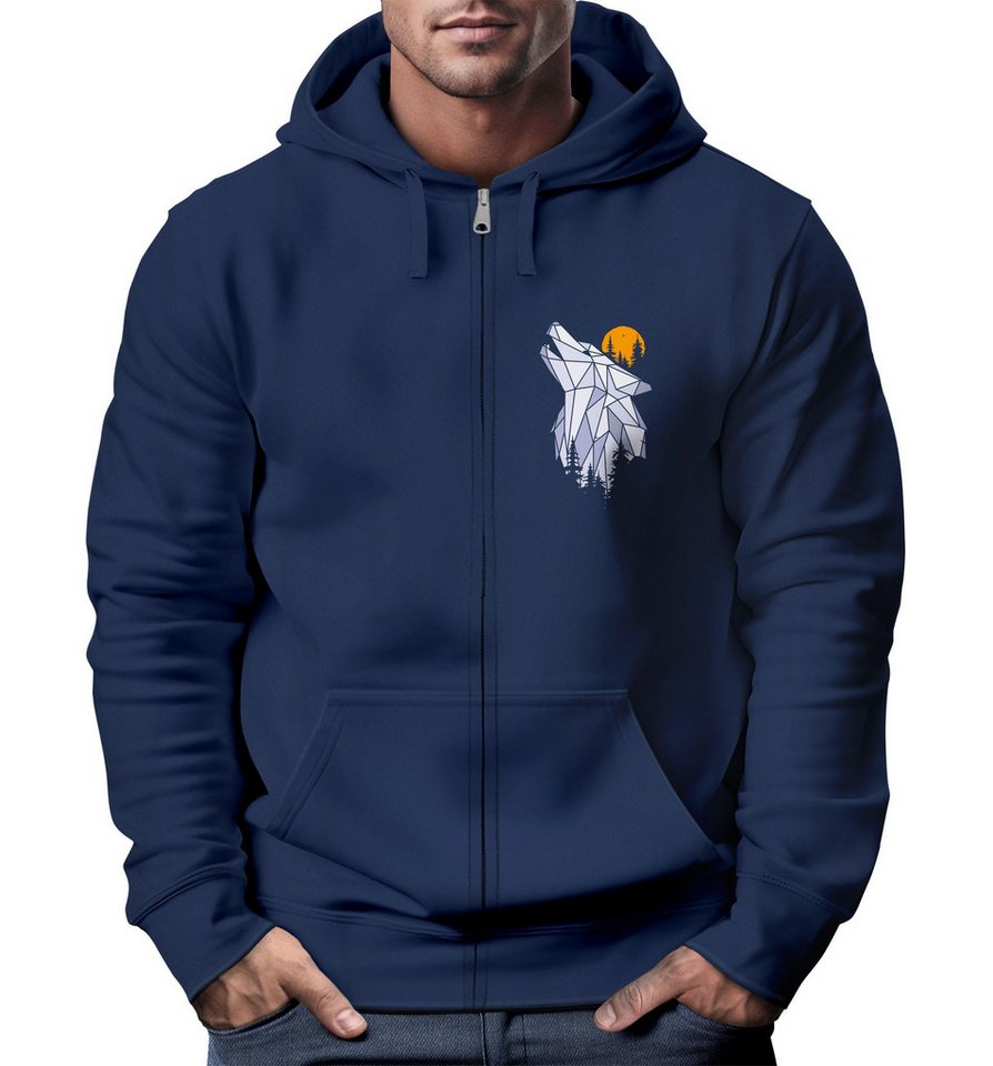 Neverless Sweatjacke Zip-Hoodie Herren Polygon Wolf Wald Sweatjacke Kapuze Print Outdoor von Neverless