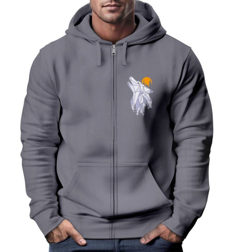 Neverless Sweatjacke Zip-Hoodie Herren Polygon Wolf Wald Sweatjacke Kapuze Print Outdoor von Neverless