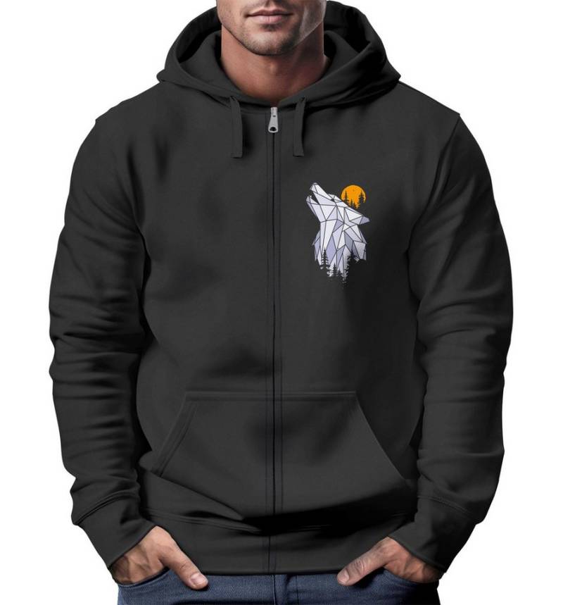 Neverless Sweatjacke Zip-Hoodie Herren Polygon Wolf Wald Sweatjacke Kapuze Print Outdoor von Neverless