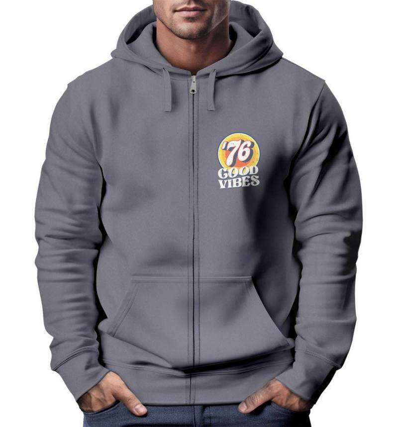 Neverless Sweatjacke Zip-Hoodie Herren Retro Sweatjacke mit Kapuze Good Vibes Logo Motiv von Neverless