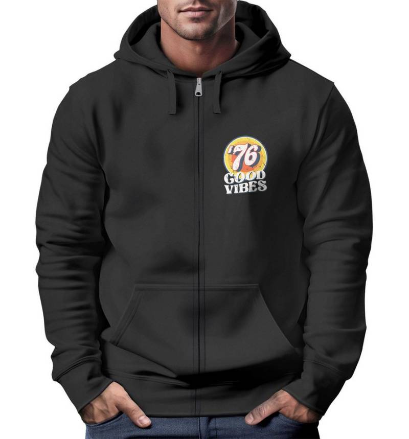 Neverless Sweatjacke Zip-Hoodie Herren Retro Sweatjacke mit Kapuze Good Vibes Logo Motiv von Neverless