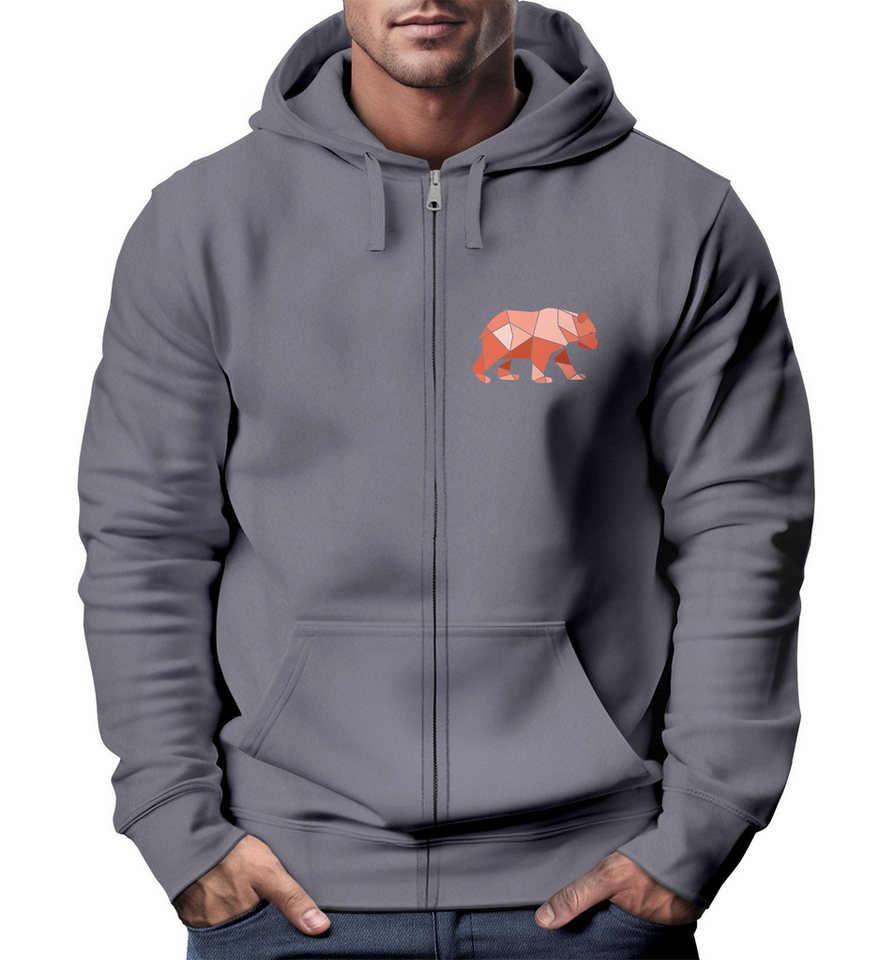 Neverless Sweatjacke Zip-Hoodie Herren Sweatjacke Polygon Print Bär Outdoor Print Motiv von Neverless