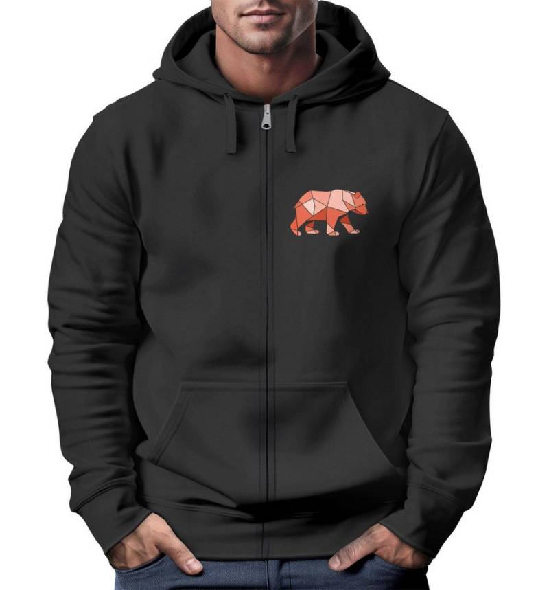 Neverless Sweatjacke Zip-Hoodie Herren Sweatjacke Polygon Print Bär Outdoor Print Motiv von Neverless