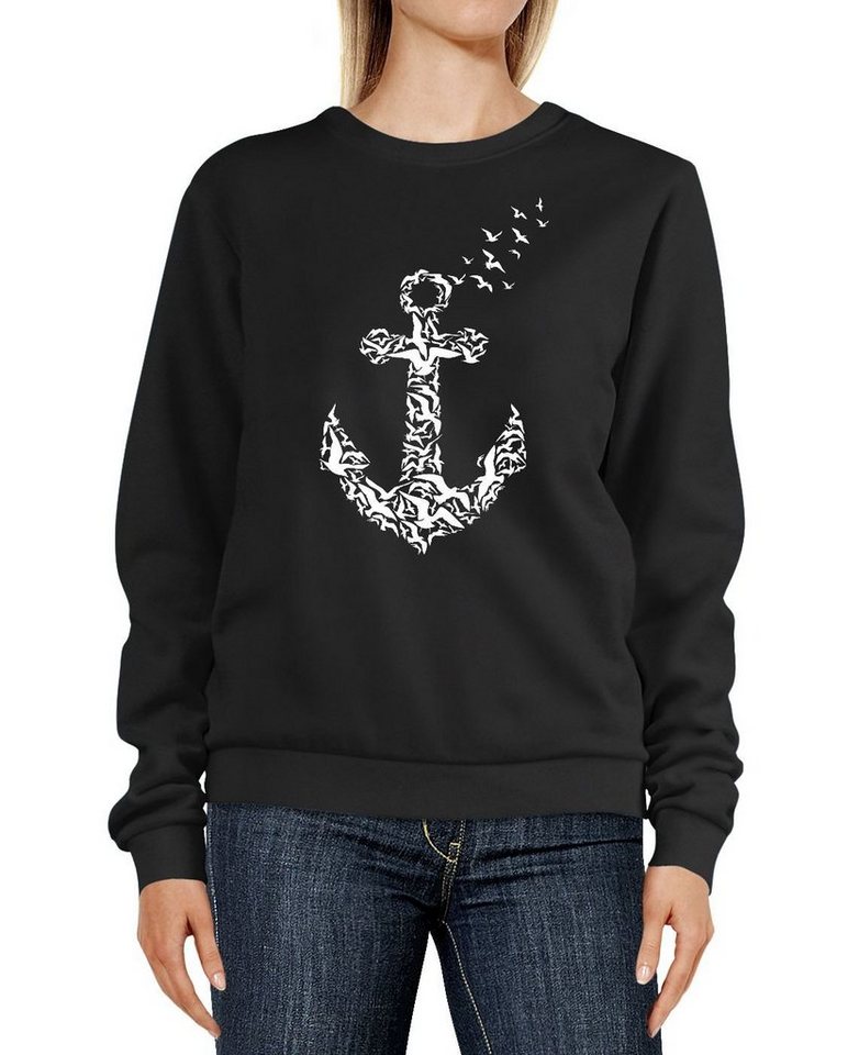 Neverless Sweatshirt Sweatshirt Damen Anker Vögel Print Aufdruck Rundhals-Pullover Pulli von Neverless