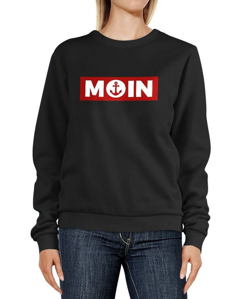 Neverless Sweatshirt Sweatshirt Damen Moin norddeutsch Morgen Anker Badge Rundhals-Pullover Pulli Sweater Neverless® von Neverless