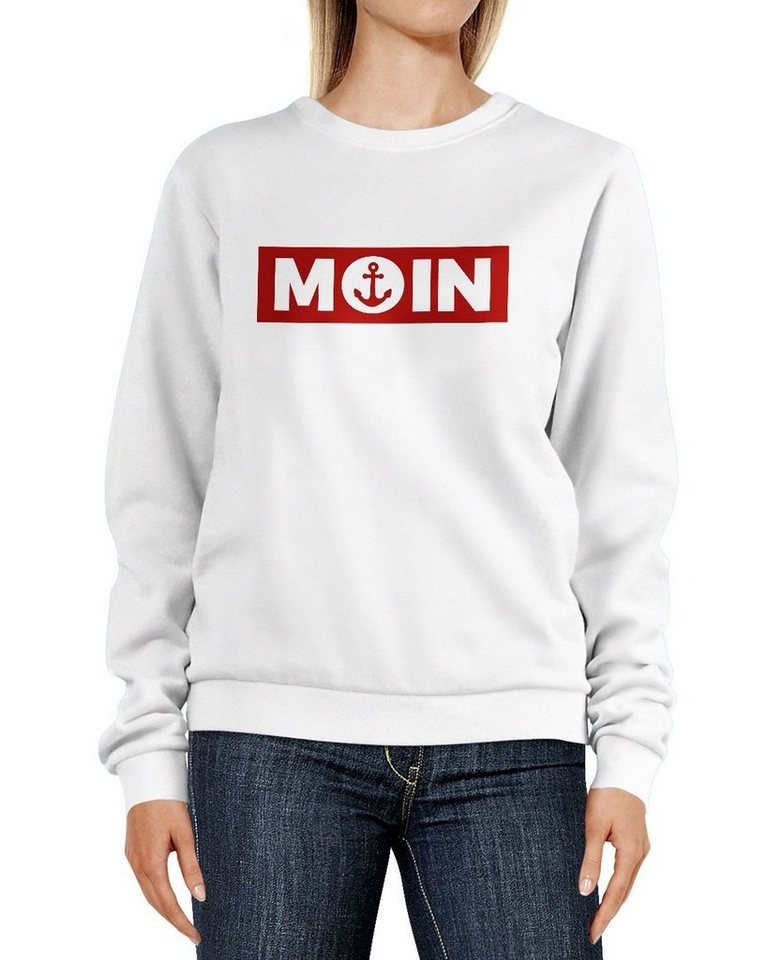 Neverless Sweatshirt Sweatshirt Damen Moin norddeutsch Morgen Anker Badge von Neverless