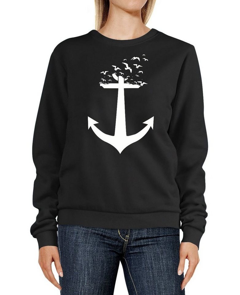 Neverless Sweatshirt Sweatshirt Damen Print Aufdruck Trend Anker Vögel Rundhals-Pullover von Neverless