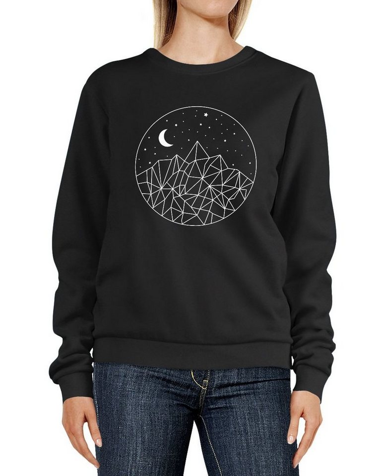 Neverless Sweatshirt Sweatshirt Damen Print Berge und Sterne Polygon Design Rundhals-Pullover Pulli Sweater Neverless® von Neverless